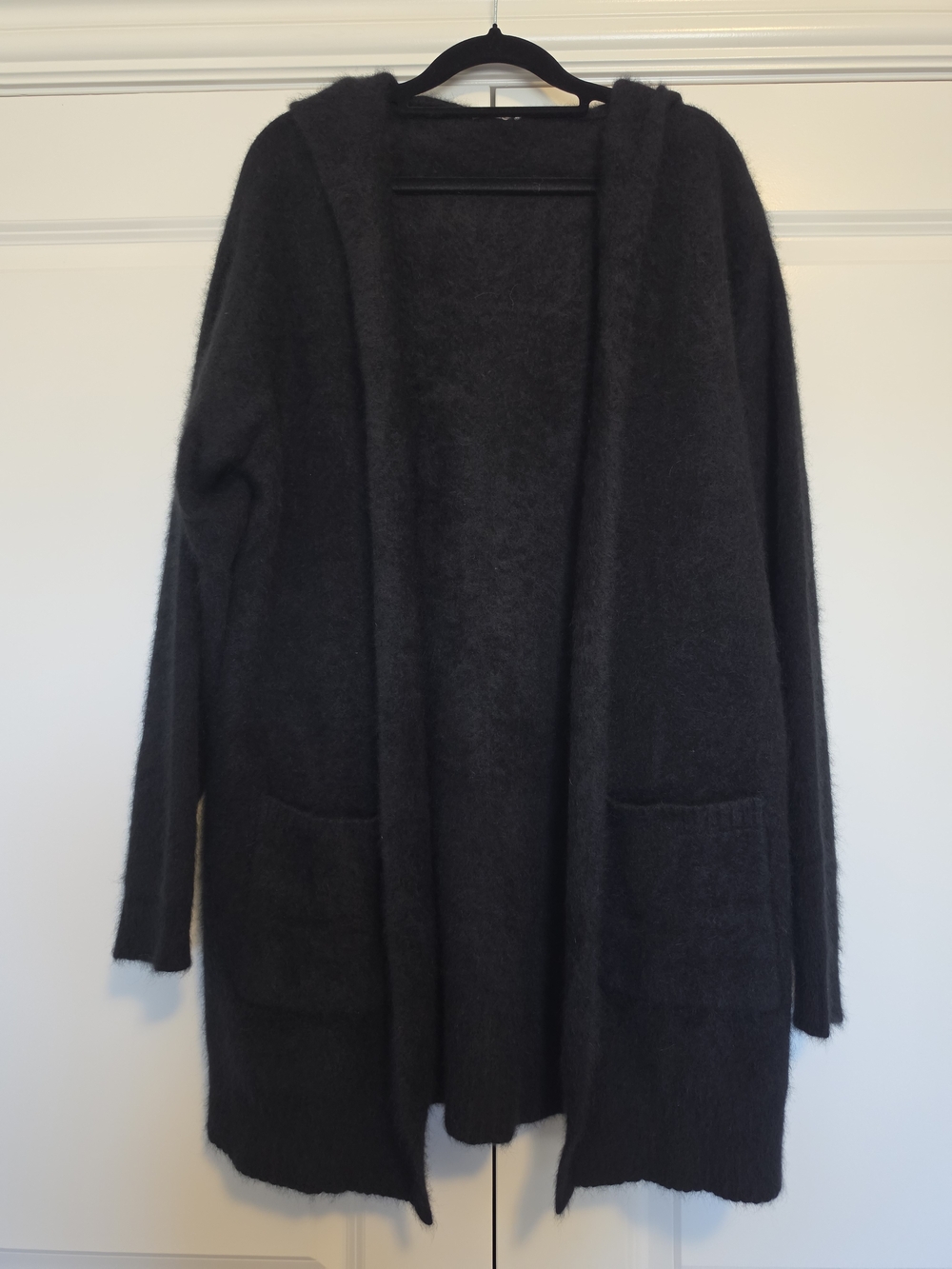 UNSUBSCRIBED WOMEN’S 100% RACCOON HAIR HOODED CARDIGAN BLACK SIZE L